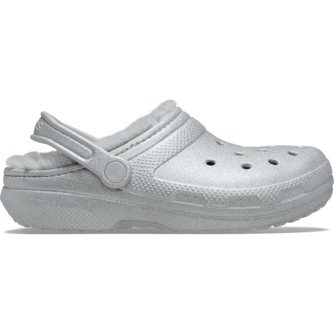 Crocs Classic Fuzz Lined Glitter Clogs Silver  211928-040