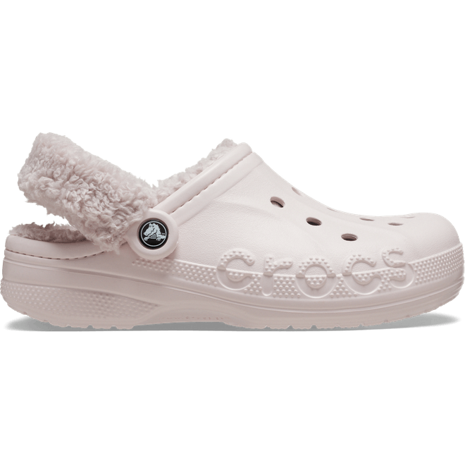 Crocs Baya Lined Fuzz-Strap Clogs Barely Pink  206633-6PI
