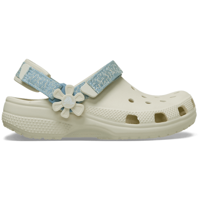 Crocs Kids Classic Denim Flower Adjustable Backstrap Clogs Summit White  212511-2MD
