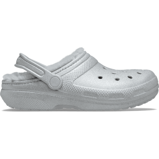 Crocs Classic Fuzz Lined Glitter Clogs Silver 
