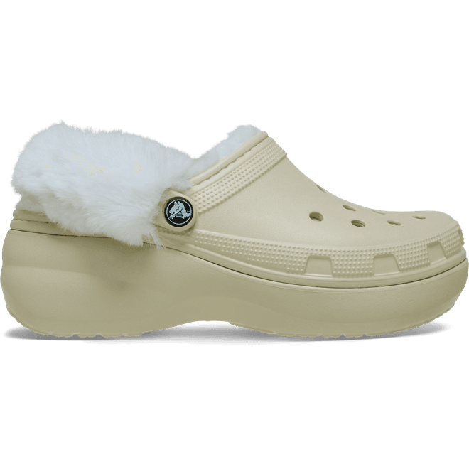 Crocs Women Classic Platform Fuzz Lined Clogs Bone